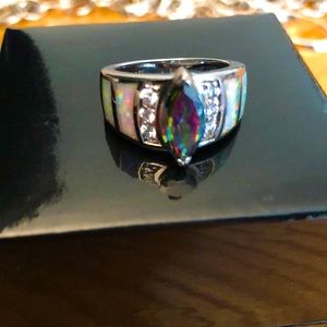 .925 Silver Marquee cut Mystic Topaz & Fire Opal ring